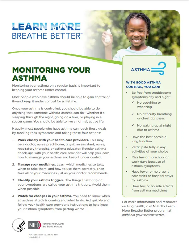 A brochure monitoring your asthma