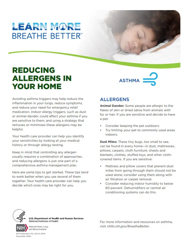 A brochure reducing allergens in your home