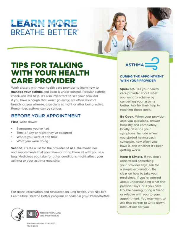 A brochure tips fir talking with a health care provider